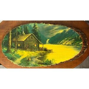 Vintage Wall Art Live Edge Slab Wood Slice Decoupage Rustic Log Cabin‎ Colorado